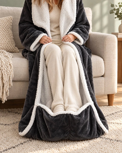 Heated Blanket Robe Full Sleeves Sherpa Foot Pocket Adjustable Heat