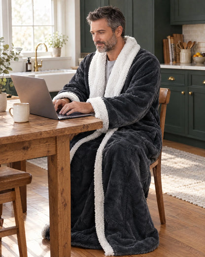 Heated Blanket Robe Full Sleeves Sherpa Foot Pocket Adjustable Heat