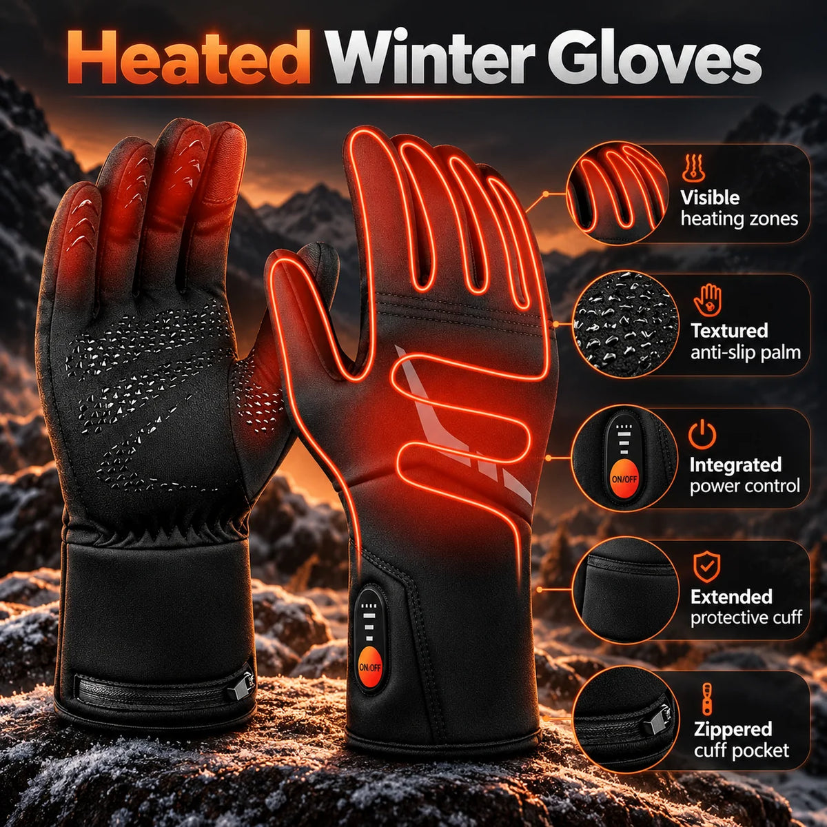 Heated Gloves Rechargeable Waterproof Touchscreen
