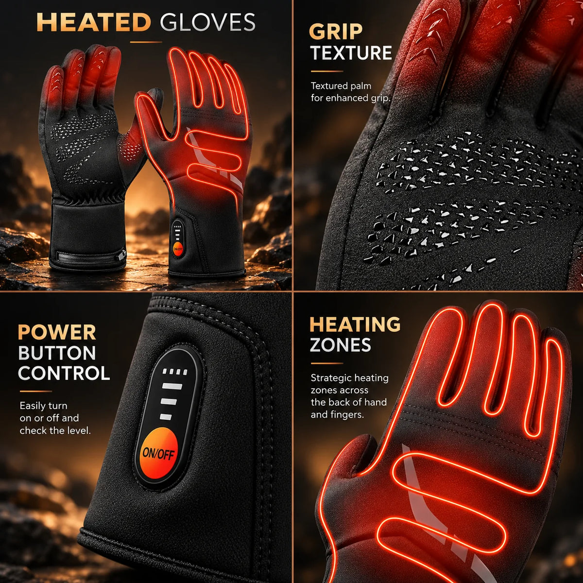 Heated Gloves Rechargeable Waterproof Touchscreen