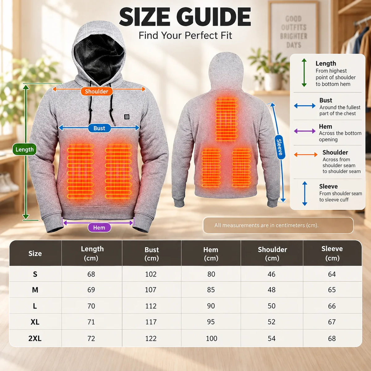 Heated Hoodie USB Powered 3 Heat Settings Unisex Fit