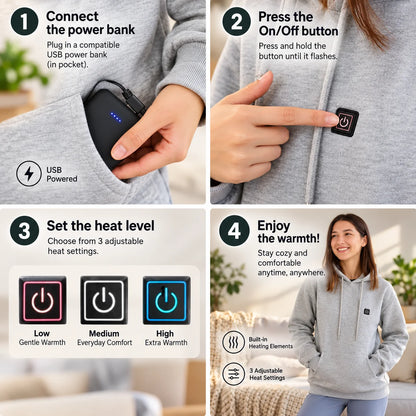 Heated Hoodie USB Powered 3 Heat Settings Unisex Fit