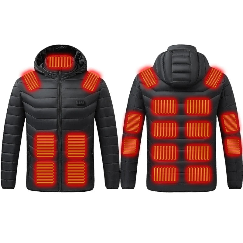 Heated Jacket Quilted Hooded 21-Zone Heating Windproof Surface