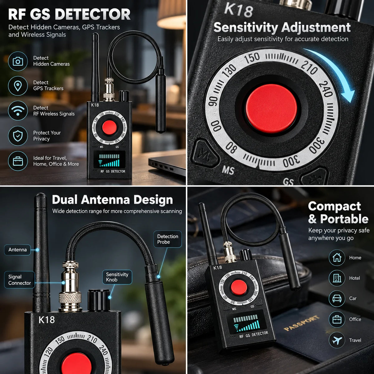Hidden Camera Detector RF Scanner Laser Finder Magnetic Sensor