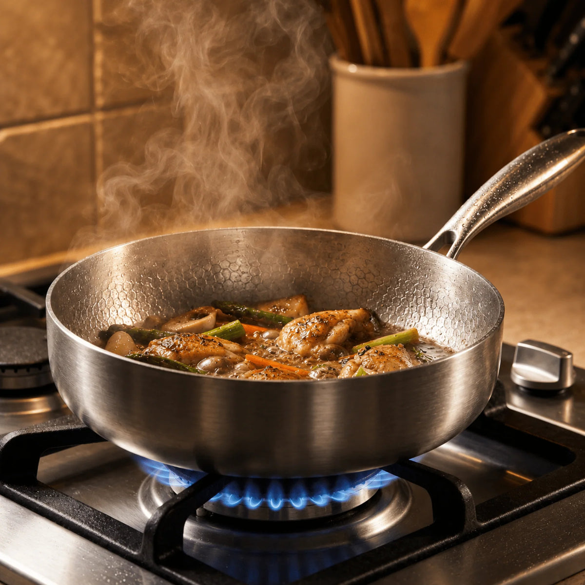 High-Wall Pan Hammered Titanium Natural Non-Stick Induction-Ready