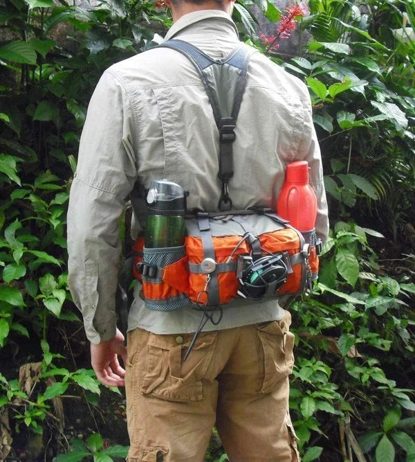 Hiking Waist Pack Dual Bottle Holders Water-Resistant Nylon Zippered Pockets