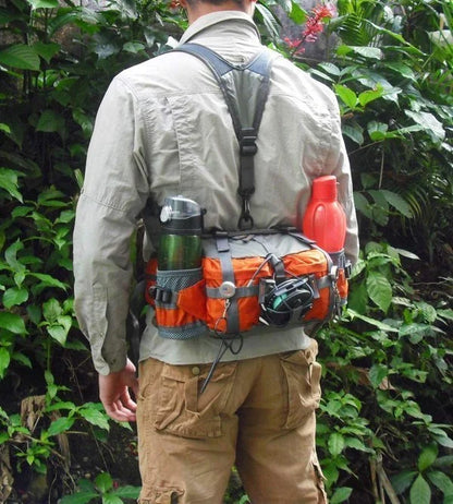 Hiking Waist Pack Dual Bottle Holders Water-Resistant Nylon Zippered Pockets