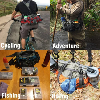 Hiking Waist Pack Dual Bottle Holders Water-Resistant Nylon Zippered Pockets