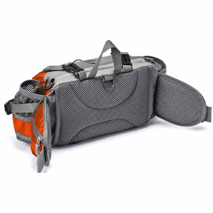 Hiking Waist Pack Dual Bottle Holders Water-Resistant Nylon Zippered Pockets