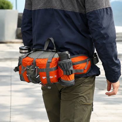 Hiking Waist Pack Dual Bottle Holders Water-Resistant Nylon Zippered Pockets