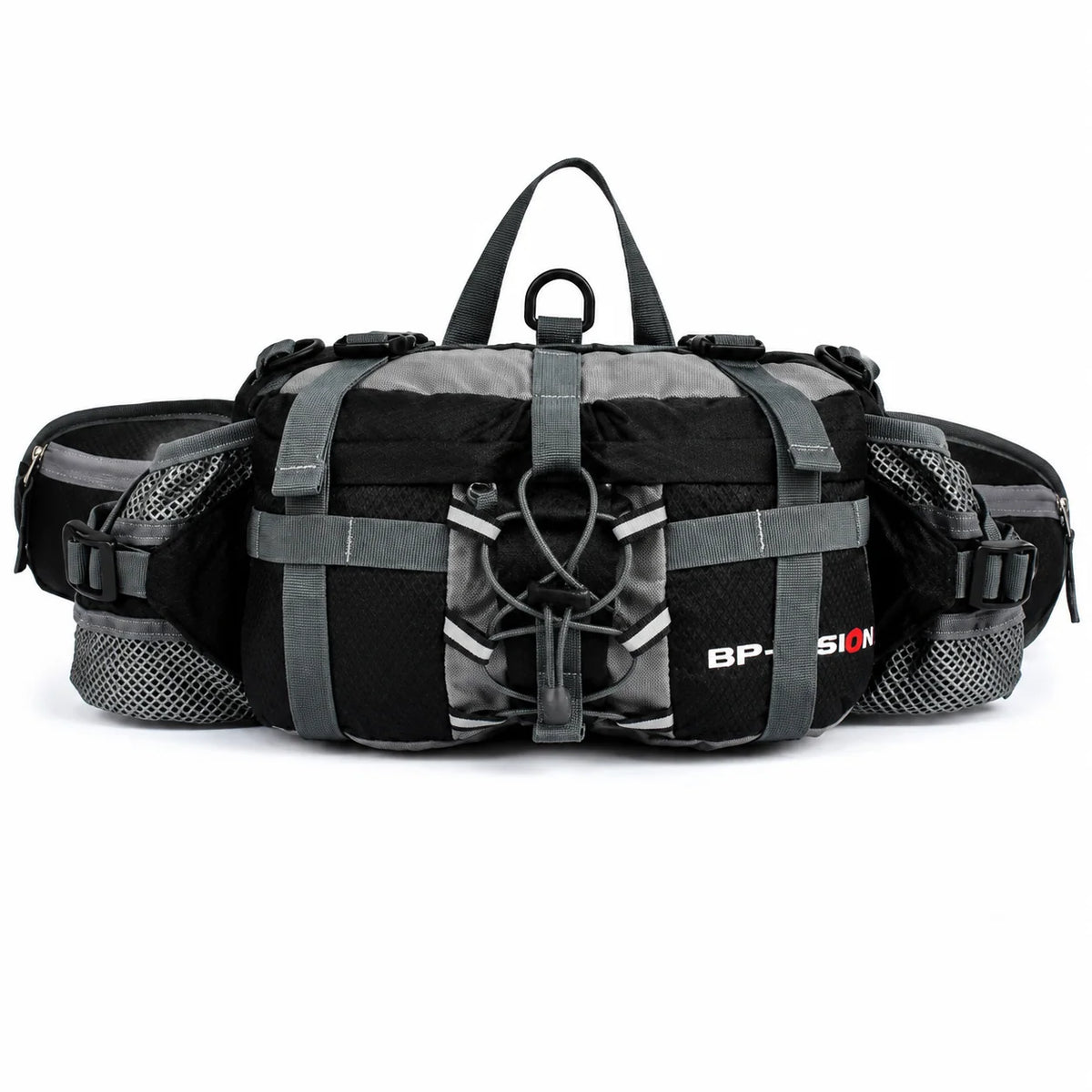 Hiking Waist Pack Dual Bottle Holders Water-Resistant Nylon Zippered Pockets
