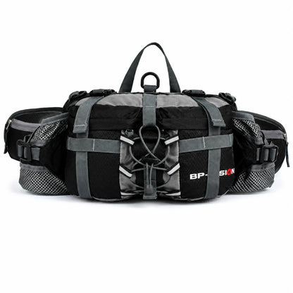 Hiking Waist Pack Dual Bottle Holders Water-Resistant Nylon Zippered Pockets