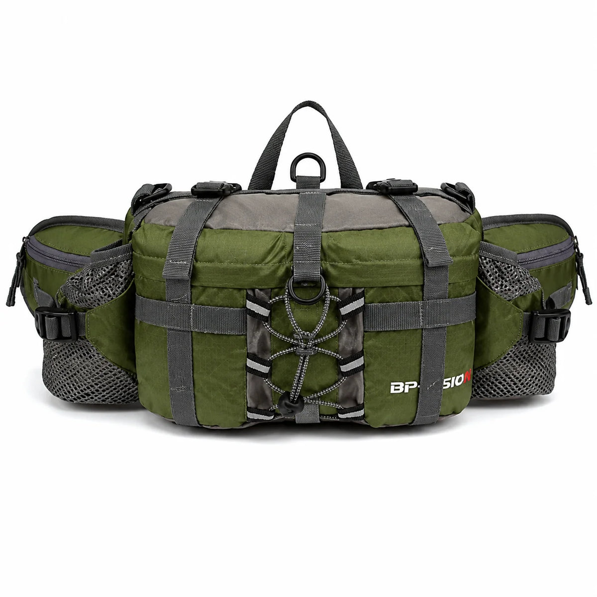 Hiking Waist Pack Dual Bottle Holders Water-Resistant Nylon Zippered Pockets