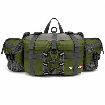 Hiking Waist Pack Dual Bottle Holders Water-Resistant Nylon Zippered Pockets