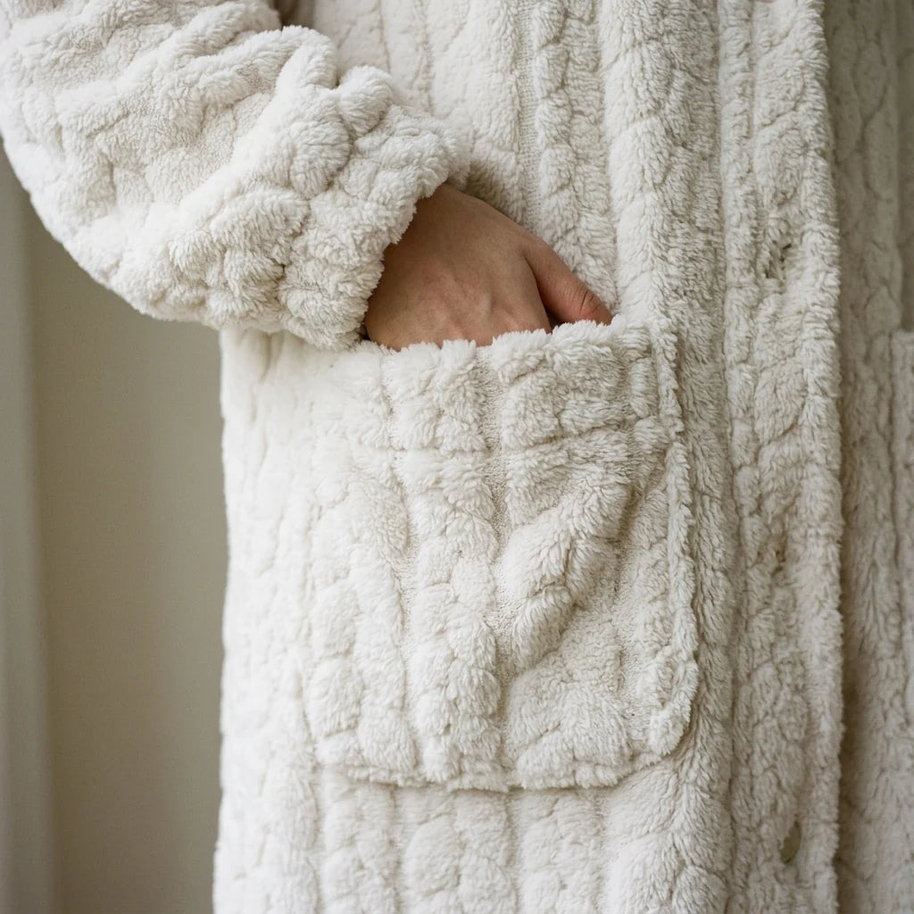 Hooded Long Lounge Robe Relaxed Fit Patch Pockets