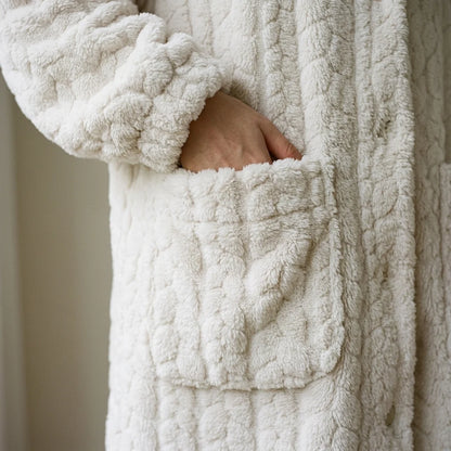 Hooded Long Lounge Robe Relaxed Fit Patch Pockets