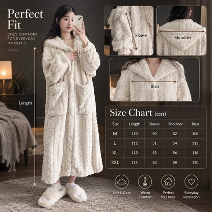 Hooded Long Lounge Robe Relaxed Fit Patch Pockets