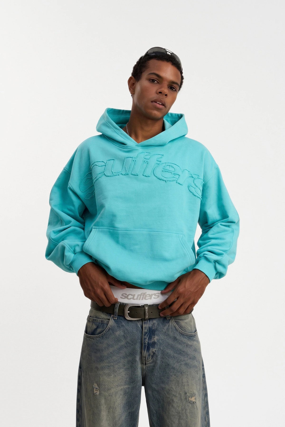 Hoodie Brushed Fleece Relaxed Fit Raw-Edge Detail
