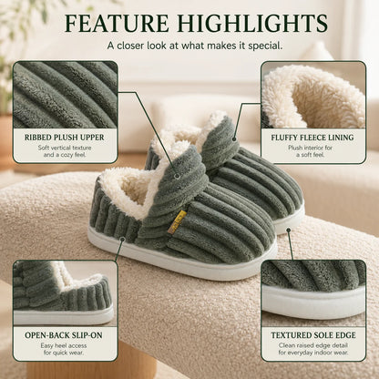 House Slippers Plush Lining & Textured Rubber Sole