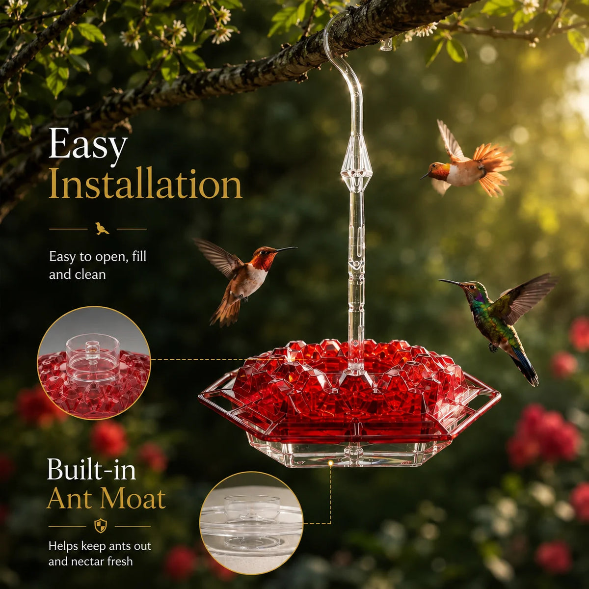 Hummingbird Feeder Ant-Proof Built-In Moat Shatterproof