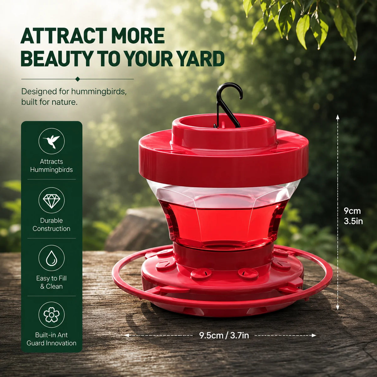 Hummingbird Feeder Bee Guard & Ant Moat Leak-Proof 16 Oz