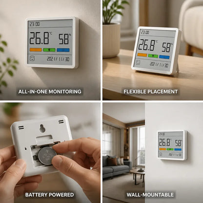 Hygrometer Clock Digital Temperature & Humidity Wall-Mount Stand