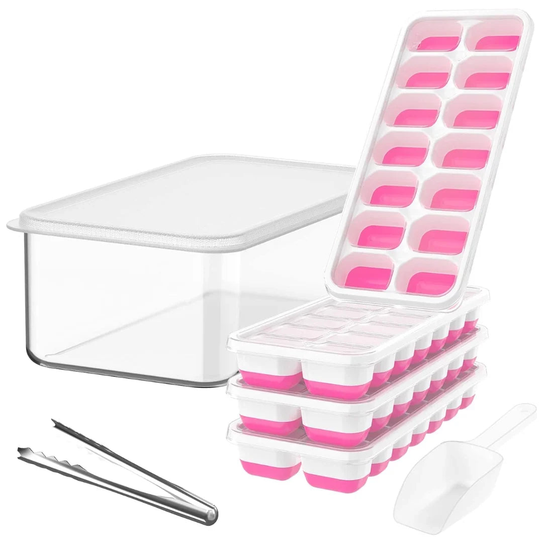 Ice Cube Tray Set Stackable Silicone Storage Bin