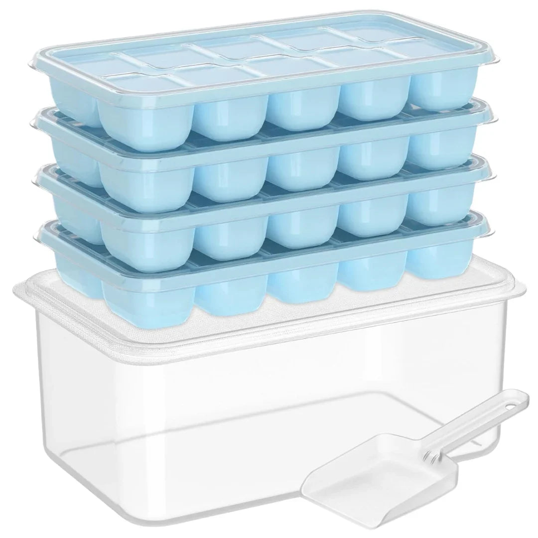 Ice Cube Tray Set Stackable Silicone Storage Bin