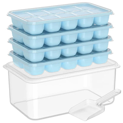 Ice Cube Tray Set Stackable Silicone Storage Bin