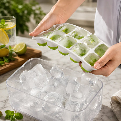 Ice Cube Tray Set Stackable Silicone Storage Bin
