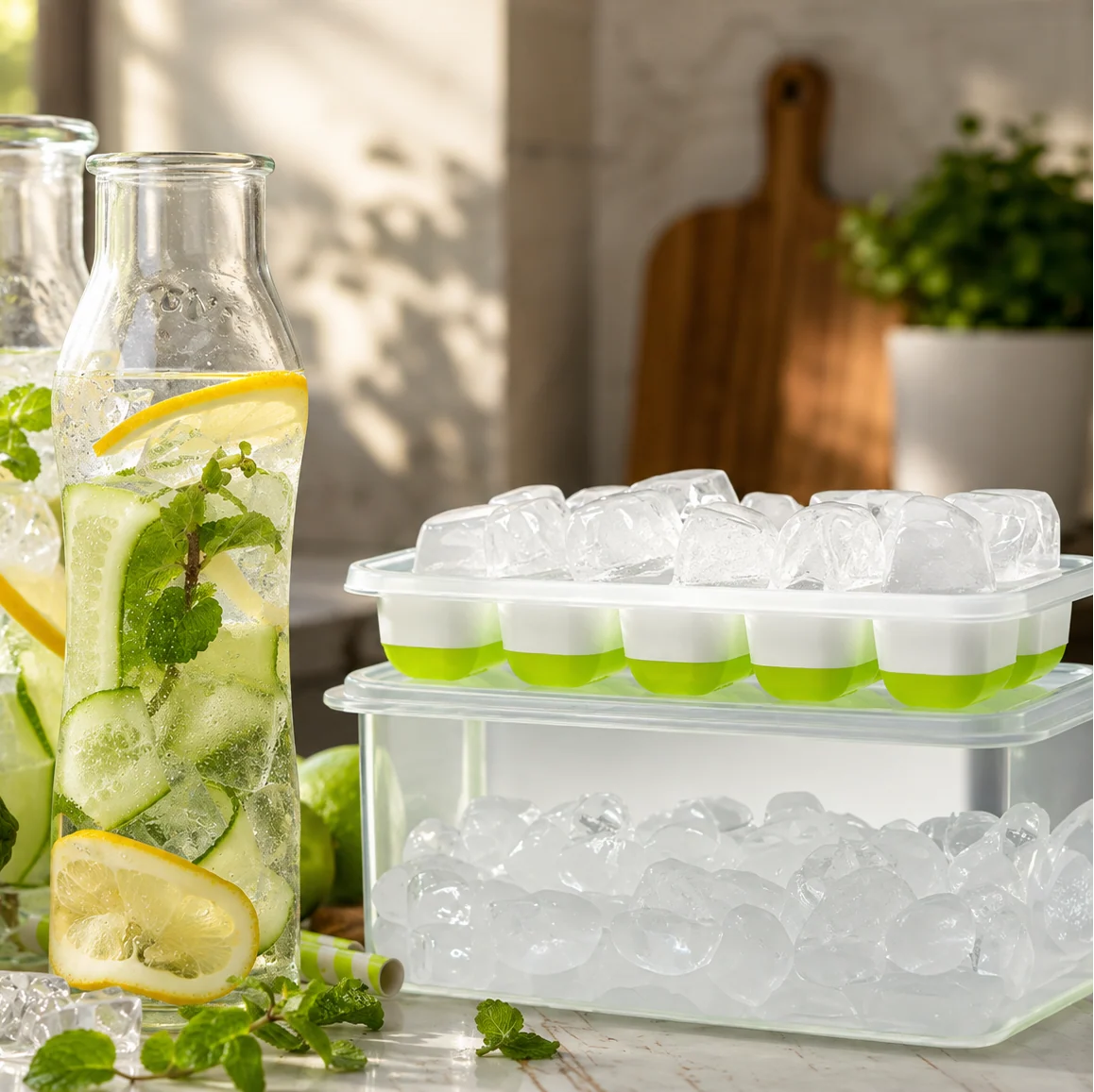 Ice Cube Tray Set Stackable Silicone Storage Bin