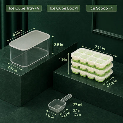 Ice Cube Tray Set Stackable Silicone Storage Bin