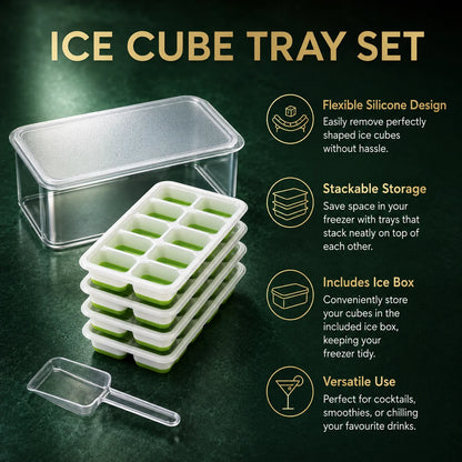 Ice Cube Tray Set Stackable Silicone Storage Bin