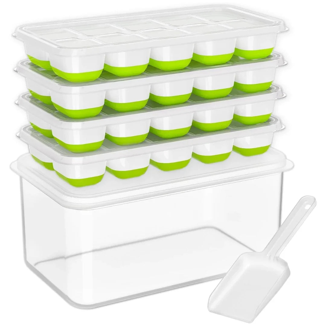 Ice Cube Tray Set Stackable Silicone Storage Bin