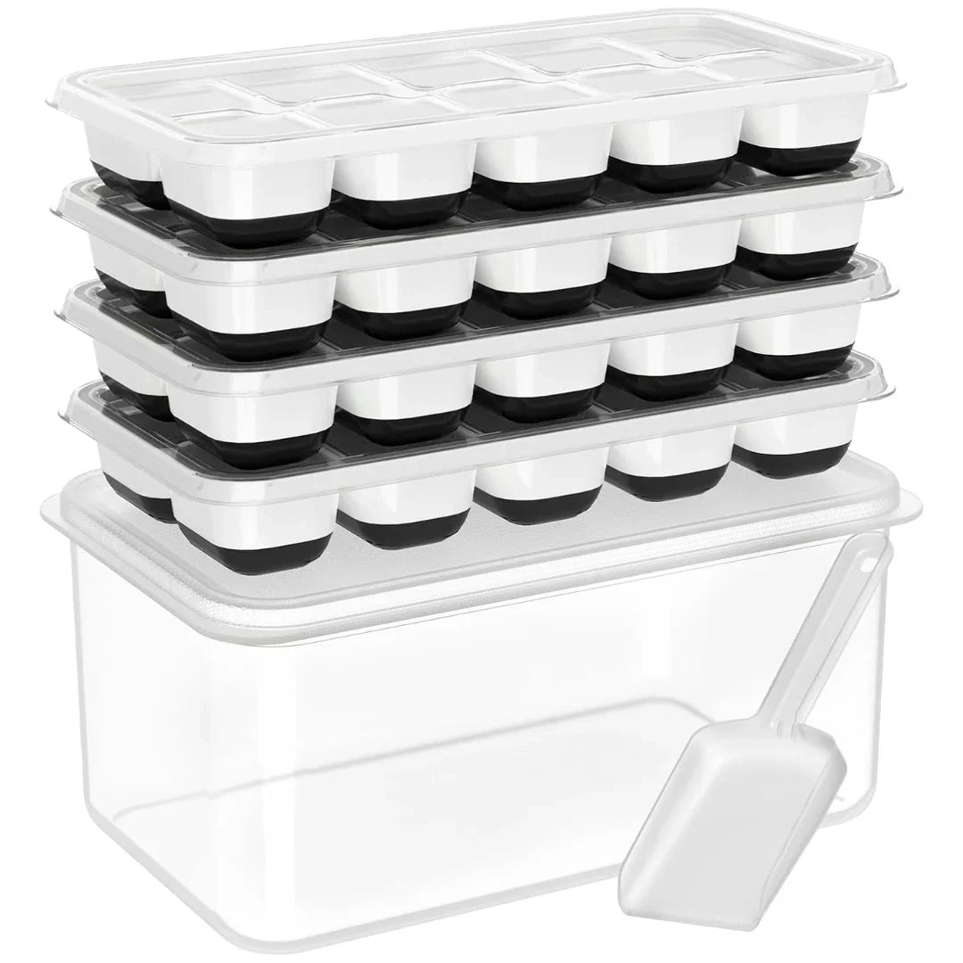 Ice Cube Tray Set Stackable Silicone Storage Bin