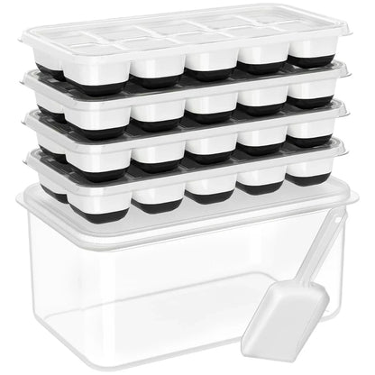 Ice Cube Tray Set Stackable Silicone Storage Bin