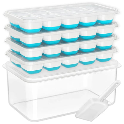 Ice Cube Tray Set Stackable Silicone Storage Bin
