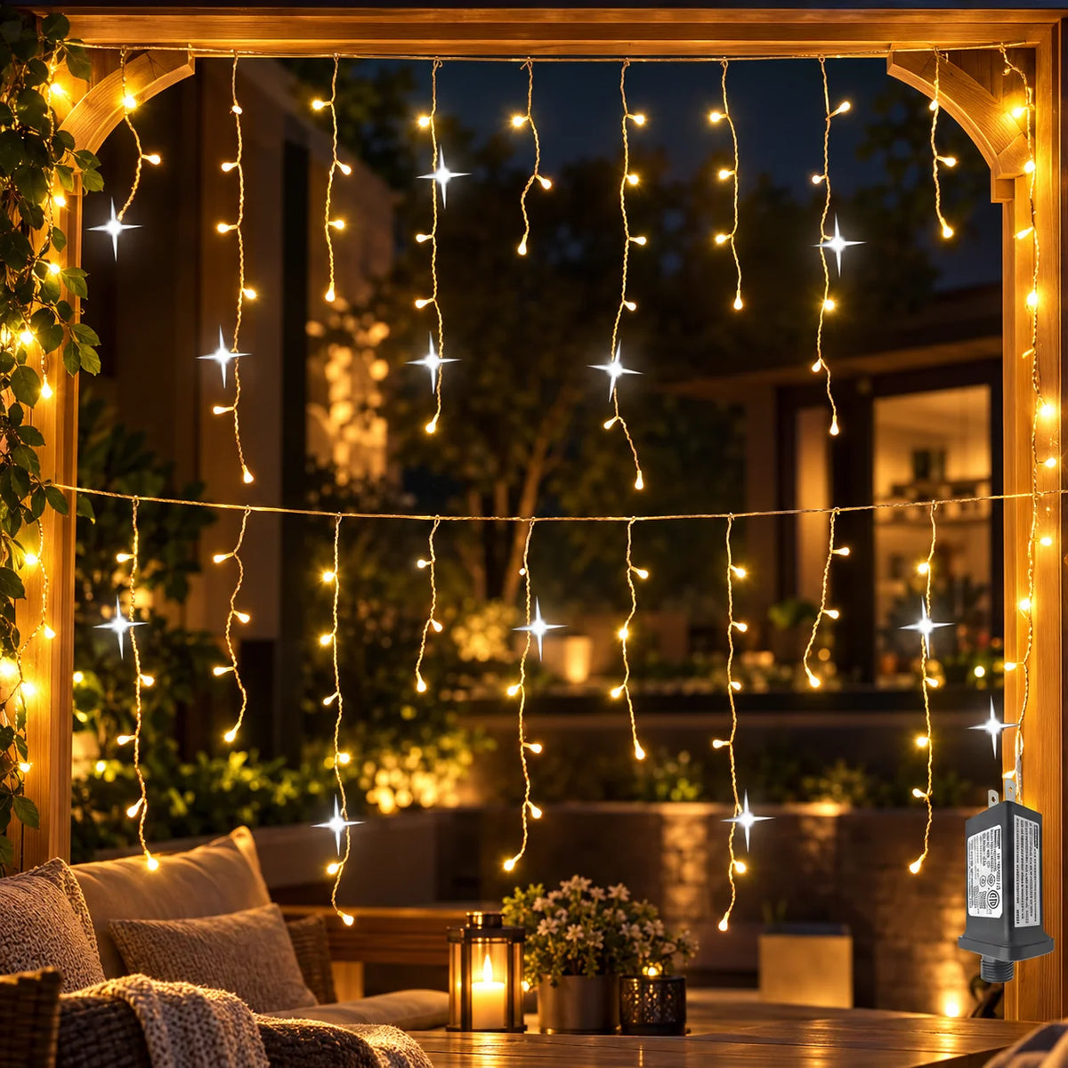 Icicle Curtain Lights Custom Widths Warm White LED & Mounting Kit