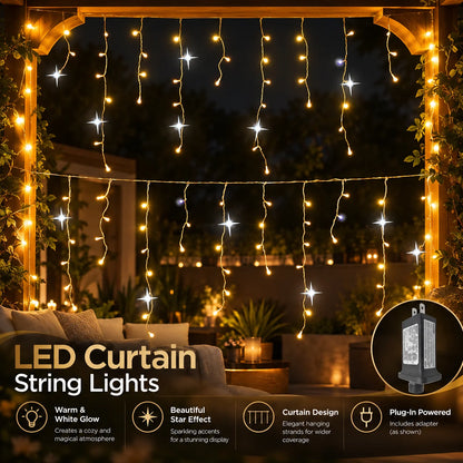 Icicle Curtain Lights Custom Widths Warm White LED & Mounting Kit