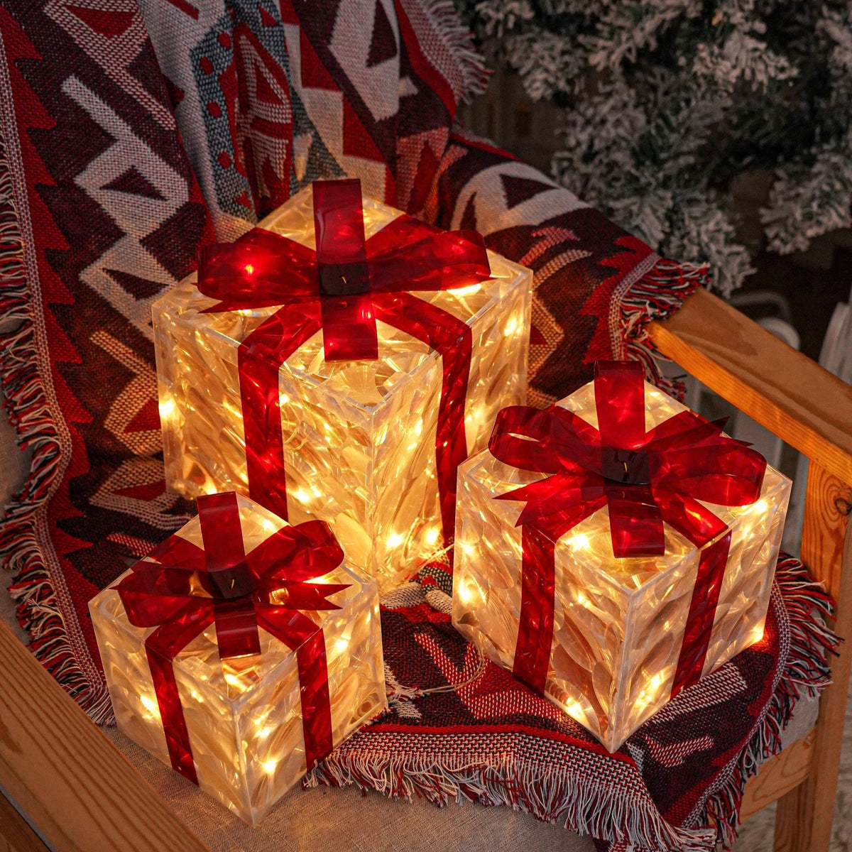 Illuminated Gift Boxes Warm LED Weather-Resistant Set of 3