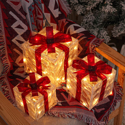 Illuminated Gift Boxes Warm LED Weather-Resistant Set of 3