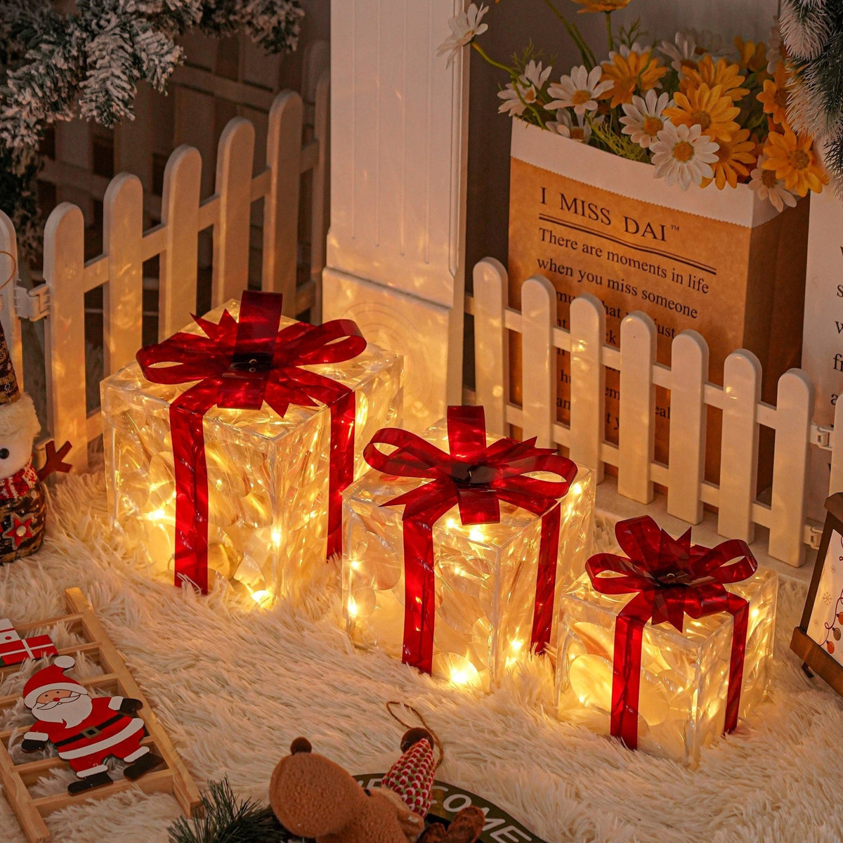 Illuminated Gift Boxes Warm LED Weather-Resistant Set of 3