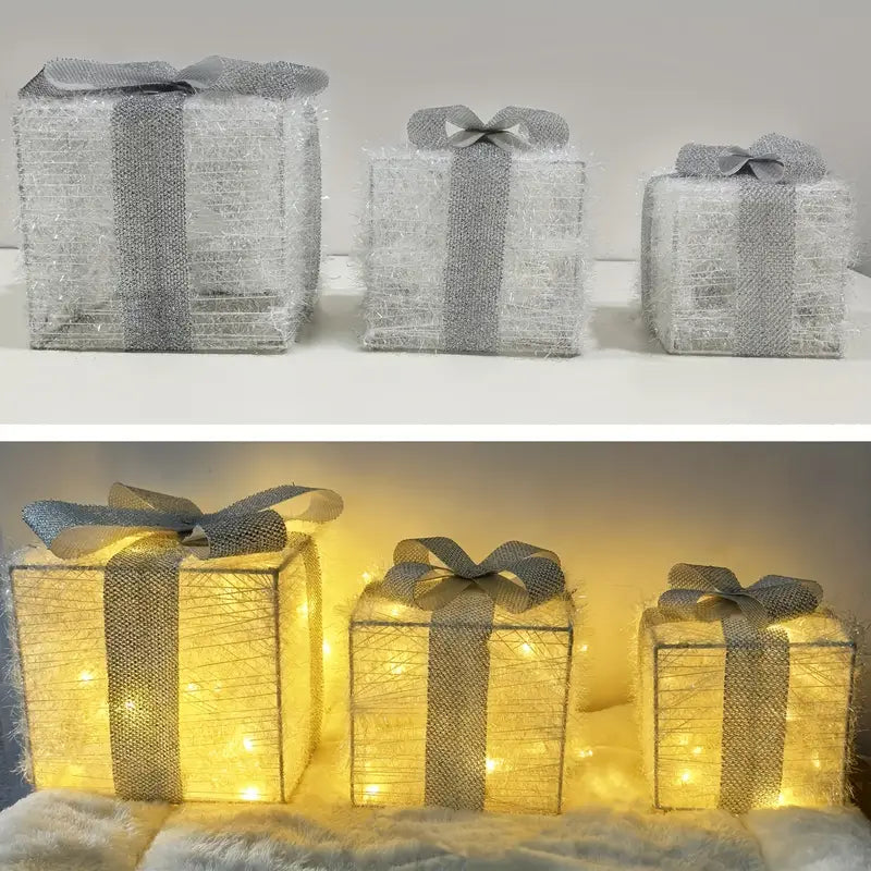 Illuminated Gift Boxes Warm LED Weather-Resistant Set of 3