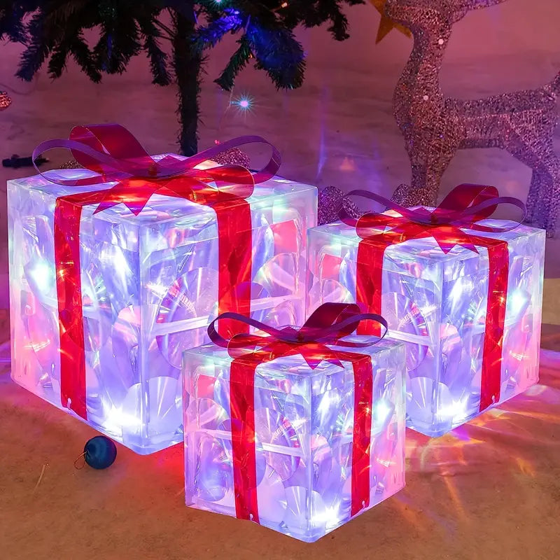 Illuminated Gift Boxes Warm LED Weather-Resistant Set of 3