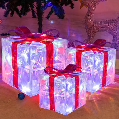 Illuminated Gift Boxes Warm LED Weather-Resistant Set of 3