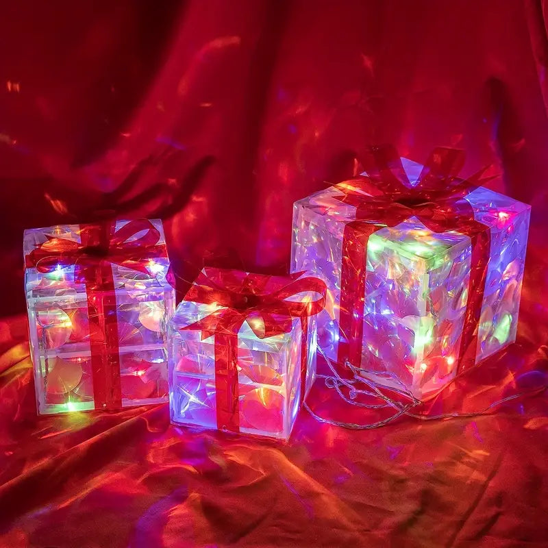 Illuminated Gift Boxes Warm LED Weather-Resistant Set of 3