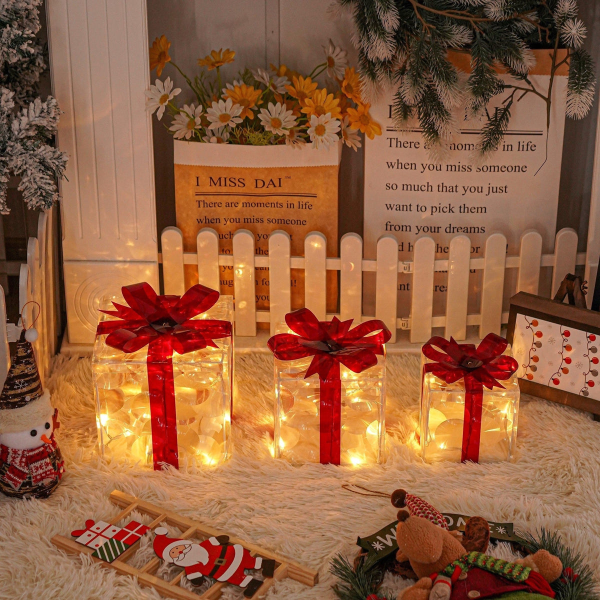 Illuminated Gift Boxes Warm LED Weather-Resistant Set of 3