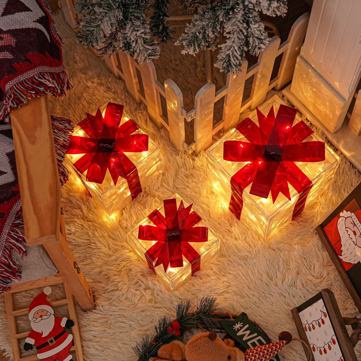 Illuminated Gift Boxes Warm LED Weather-Resistant Set of 3