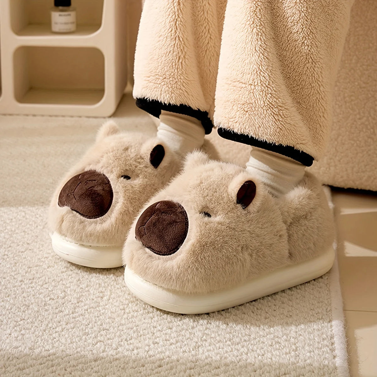 Indoor Slippers Capybara Design Plush Lining & Anti-Slip Sole