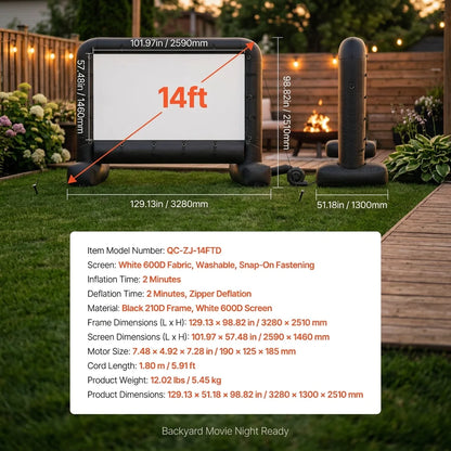 Inflatable Movie Screen Seam-Free Matte Oxford 16:9 Widescreen